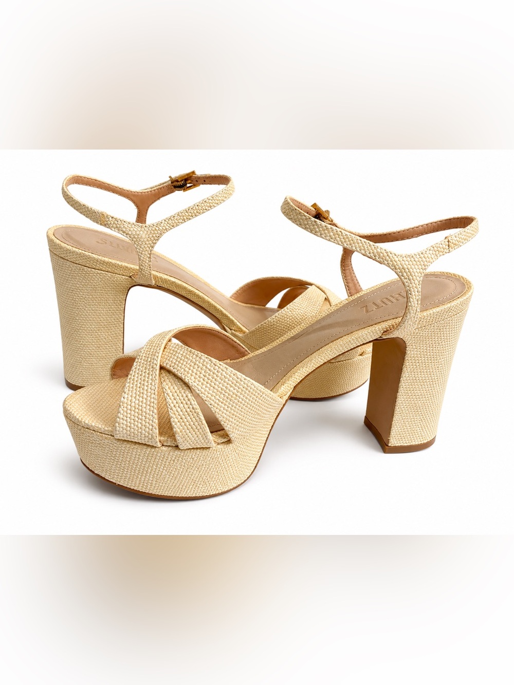 SCHUTZ Keefa Raffia Platform Block Heel Sandals Natural Size 9 NIB Box Dust Bag
